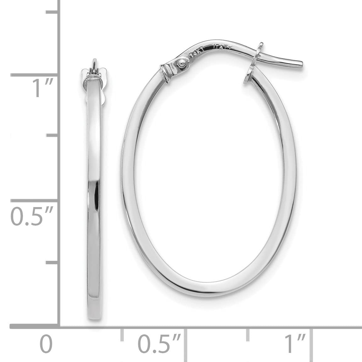 14K White Gold Polished Oval Hoop Earrings