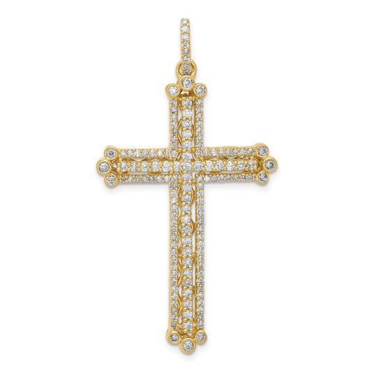 14k 1 carat Lab Grown Diamond VS/SI+ G+ Budded Fancy Cross Pendant