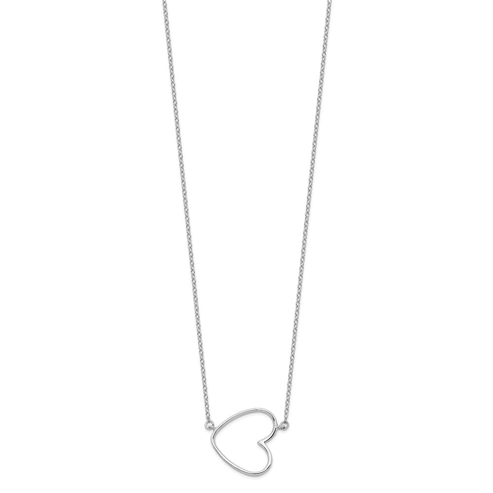 Sterling Silver Rhodium-plated 18in Heart Necklace 16 Inches