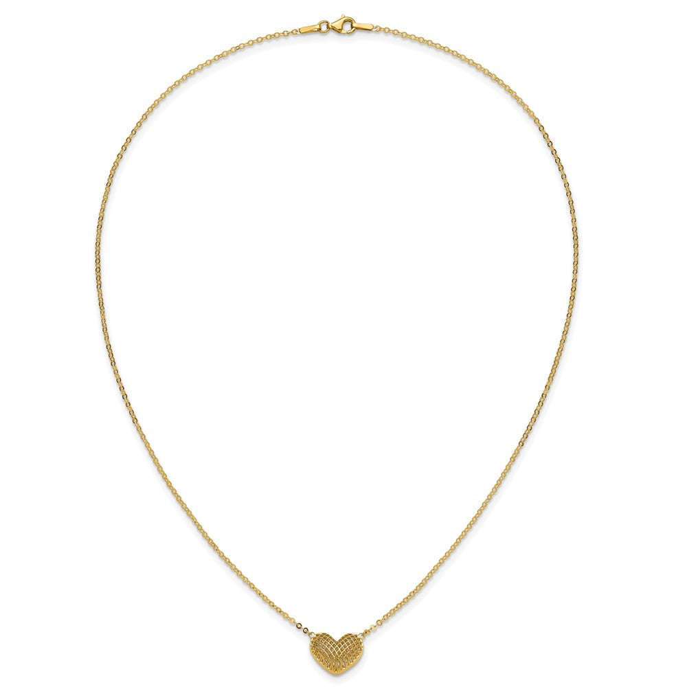 10k Polished Hollow 3D Heart 18in Necklace
