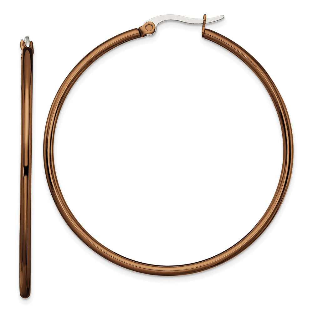 Stainless Steel Polished Brown IP-plated 48mm Diameter Hoop Earrings