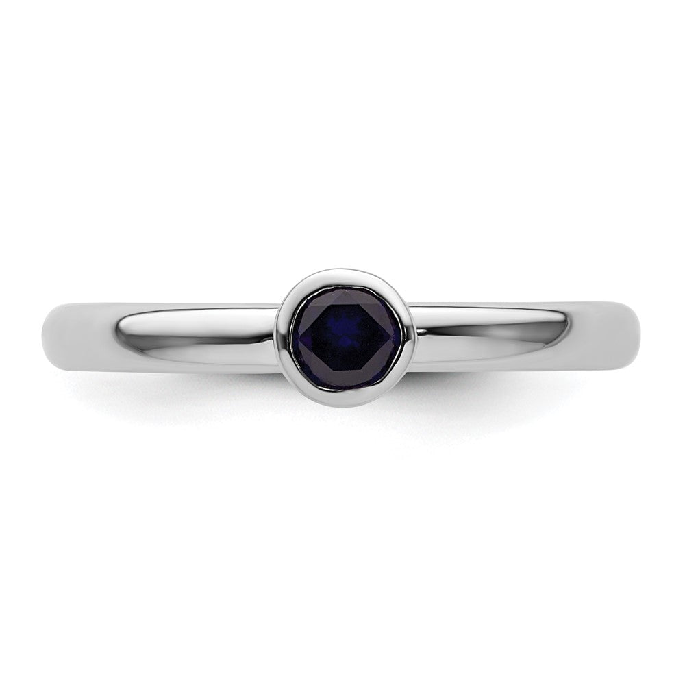 Sterling Silver Stackable Expressions High 4mm Round Cr. Sapphire Ring Size -7