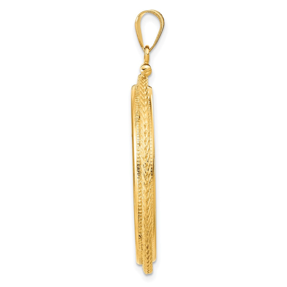 Wideband Distinguished Coin Jewelry 14k Polished Foxtail Chain 30.0mm x 3.00mm Screw Top Coin Bezel Pendant