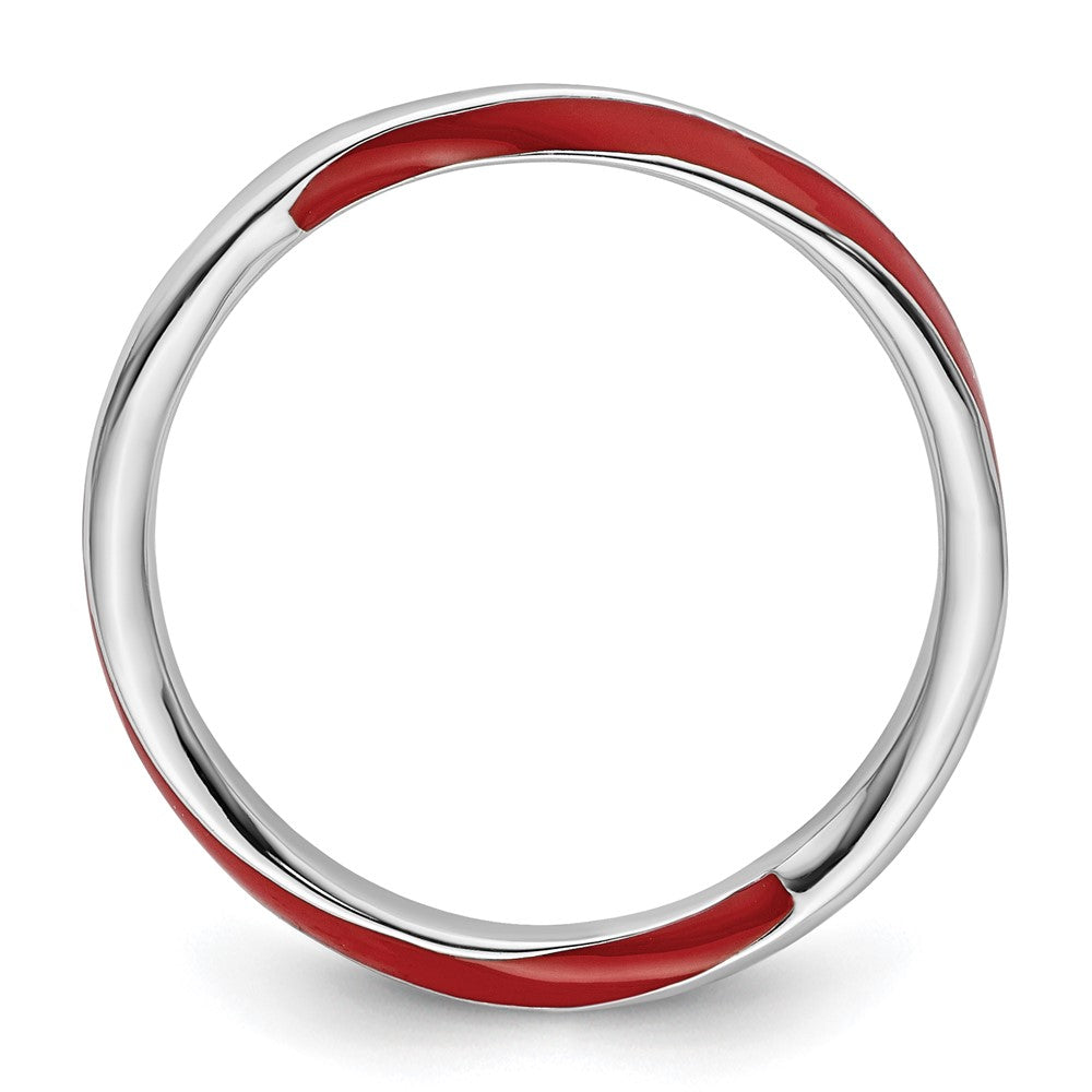Sterling Silver Stackable Expressions Twisted Red Enameled Ring Size -8