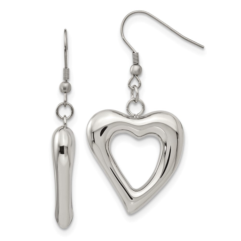 Stainless Steel Polished Heart Shepherd Hook Dangle Earrings