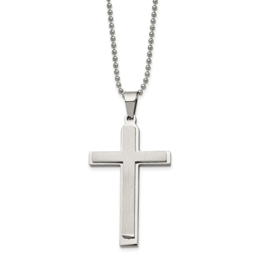 Stainless Steel Brushed and Polished Layered Cross 22in Necklace