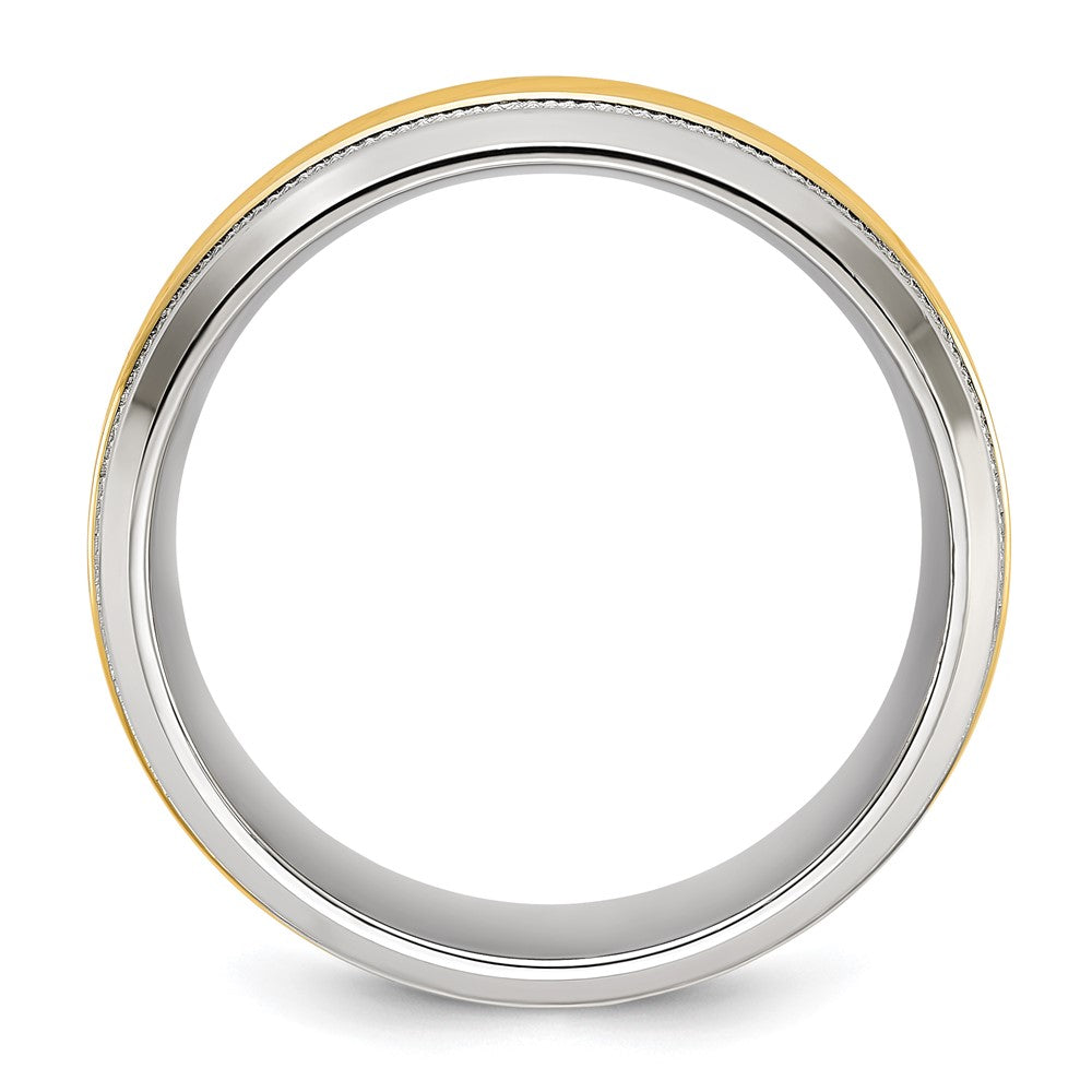 Chisel Stainless Steel Polished with Yellow IP-plated Grooved Center 8mm Band Size - 8.5
