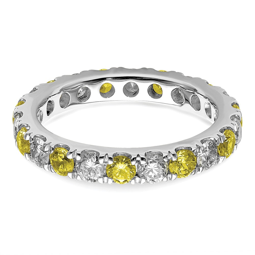 14k White Gold 1 carat Lab Grown Diamond VS/SI+ G+ and Lab Created Yellow Sapphire Size 6.5 Eternity Band