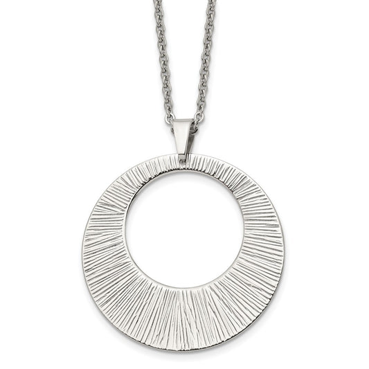 Stainless Steel Polished and Textured Circle 24in Necklace