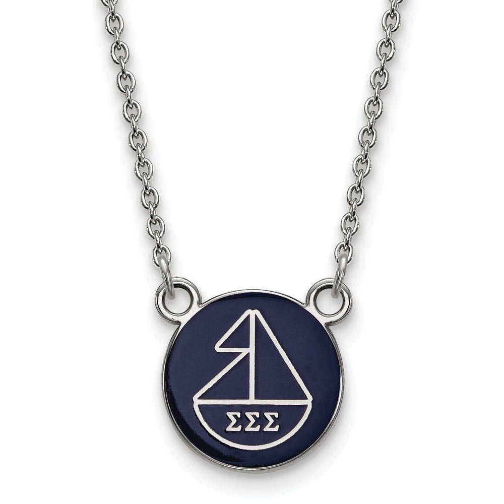 Sterling Silver 18in Official Licensed Greek Sororities Sigma Sigma Sigma (???) XS Enamel Pendant w/Necklace