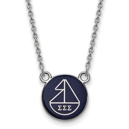Sterling Silver 18in Official Licensed Greek Sororities Sigma Sigma Sigma (???) XS Enamel Pendant w/Necklace