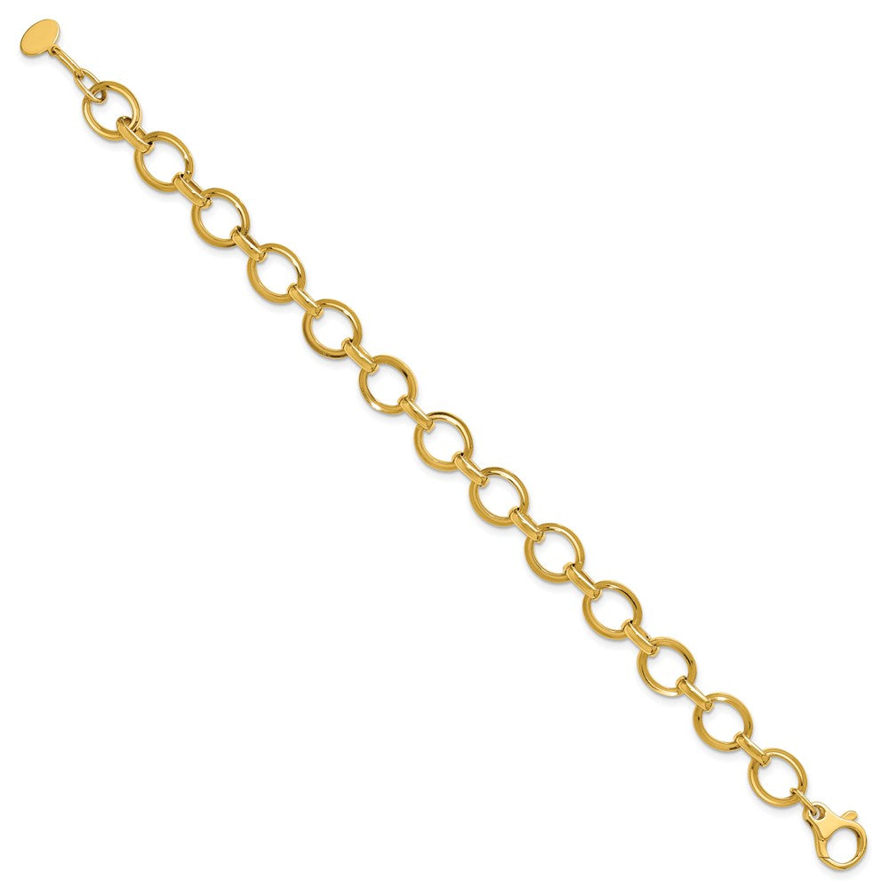 14K Polished and Grooved Fancy Link Bracelet 7.5  inches