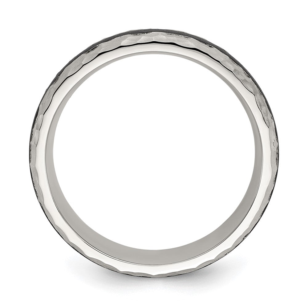 Chisel Stainless Steel Brushed and Hammered Black Carbon Fiber Inlay 7mm Band Size - 11.5
