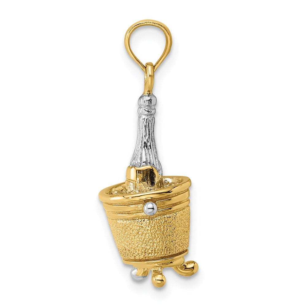14K w/Rhodium 3-D Champagne Bottle In Ice Bucket Charm