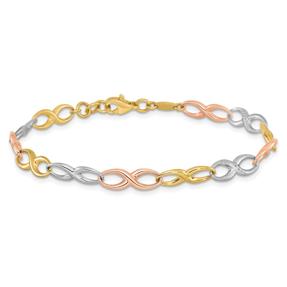 10K Tri-color Infinity Symbol Link Bracelet 7.5  inches