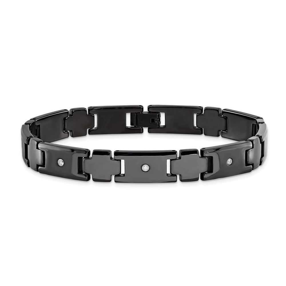 Tungsten Polished Black IP-plated 1/10ct Diamond 9in Bracelet 9 inches