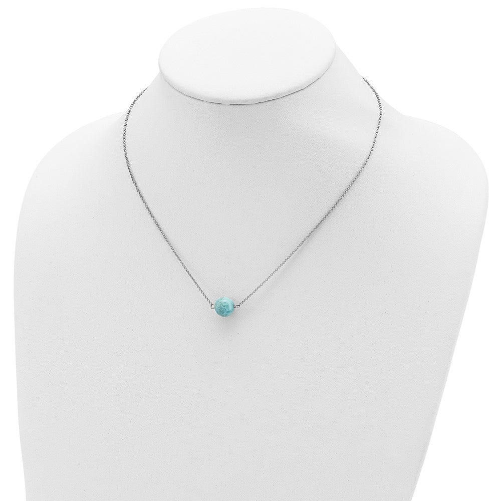 Sterling Silver Rhodium-plated Larimar Bead w/ 2in ext. Necklace 16 Inches