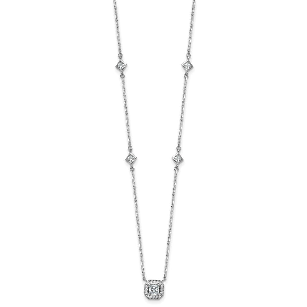 Cheryl M Sterling Silver Rhodium-plated Polished Fancy CZ Station with 2 Inch Extension Necklace 16 Inches