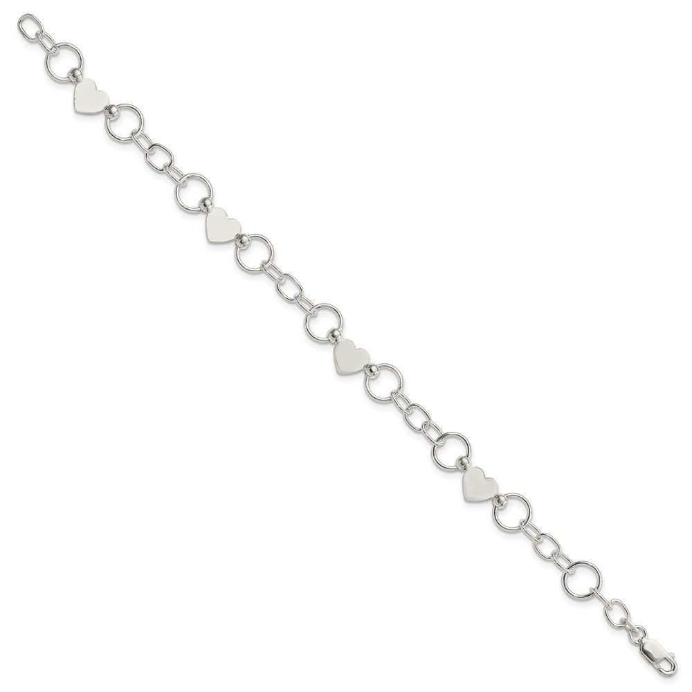 Sterling Silver Heart Bracelet 7.5 inches