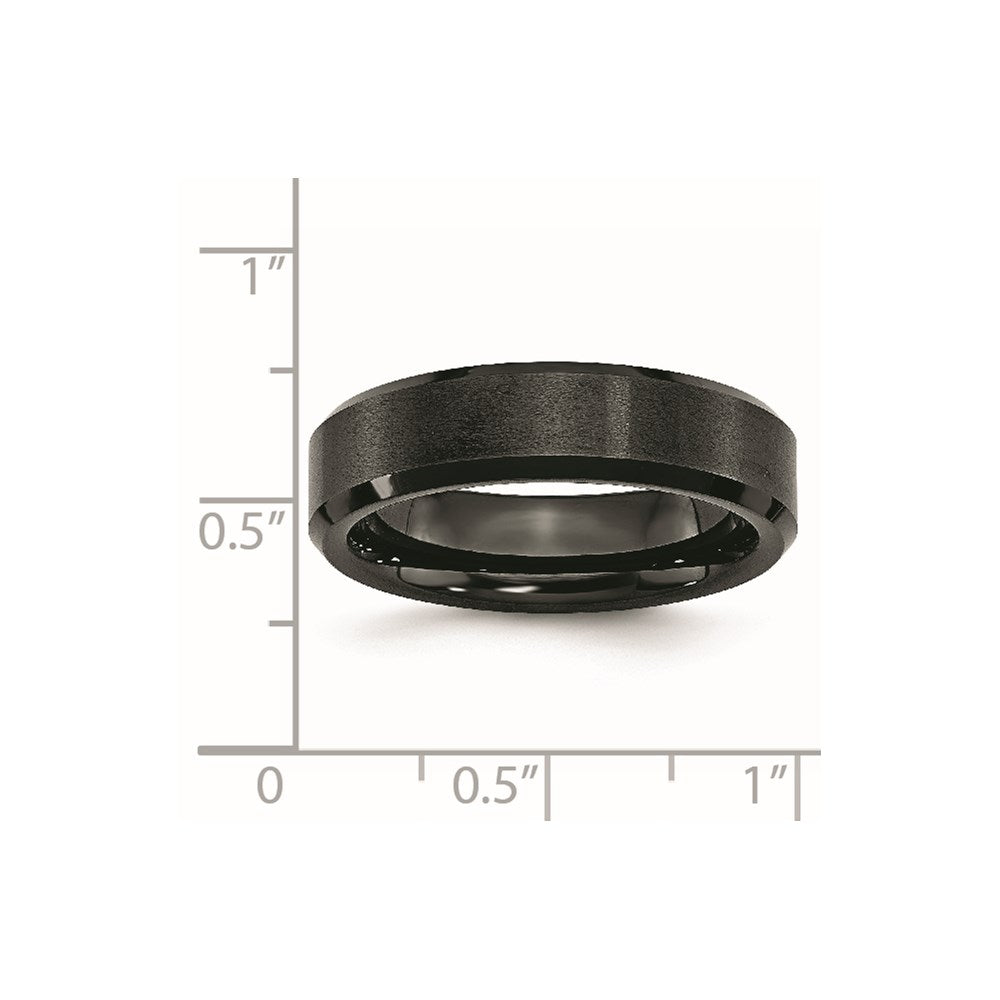 Black Ceramic Beveled Edge 6mm Brushed and Polished Band Size - 11.5
