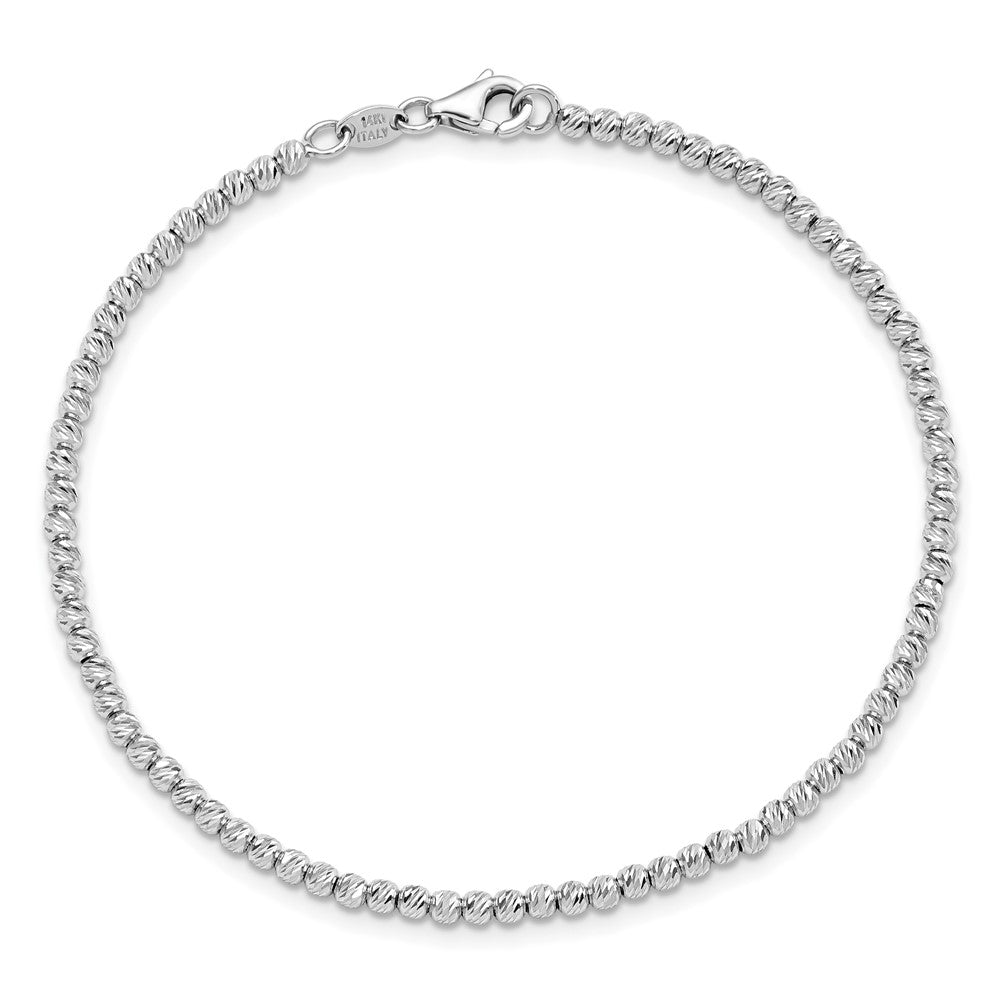 14K White Gold D/C Beaded Bracelet 7.5  inches