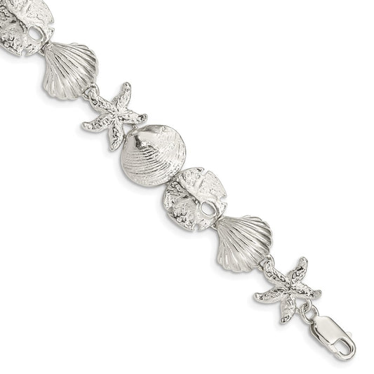 Sterling Silver Seashells Bracelet 8 inches