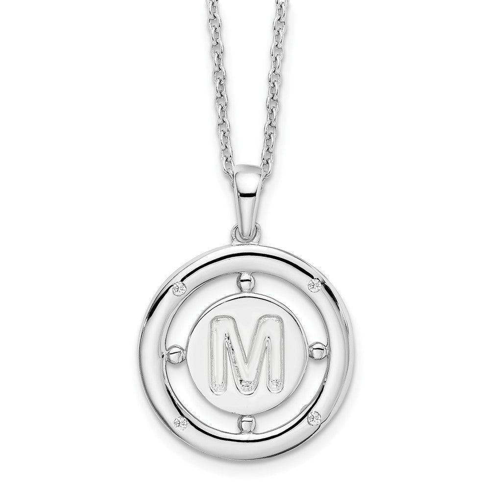 White Ice Sterling Silver Rhodium-plated 18 Inch Diamond Letter M Initial Necklace with 2 Inch Extender 18 Inches