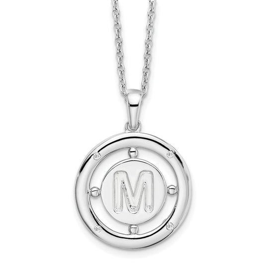 White Ice Sterling Silver Rhodium-plated 18 Inch Diamond Letter M Initial Necklace with 2 Inch Extender 18 Inches