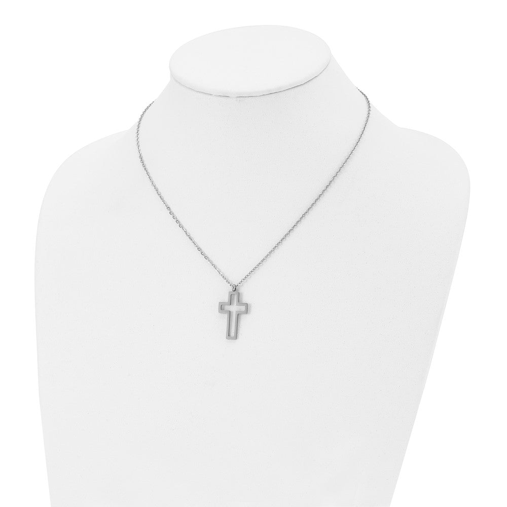 Stainless Steel Polished Cut-out Cross 17.5in Necklace