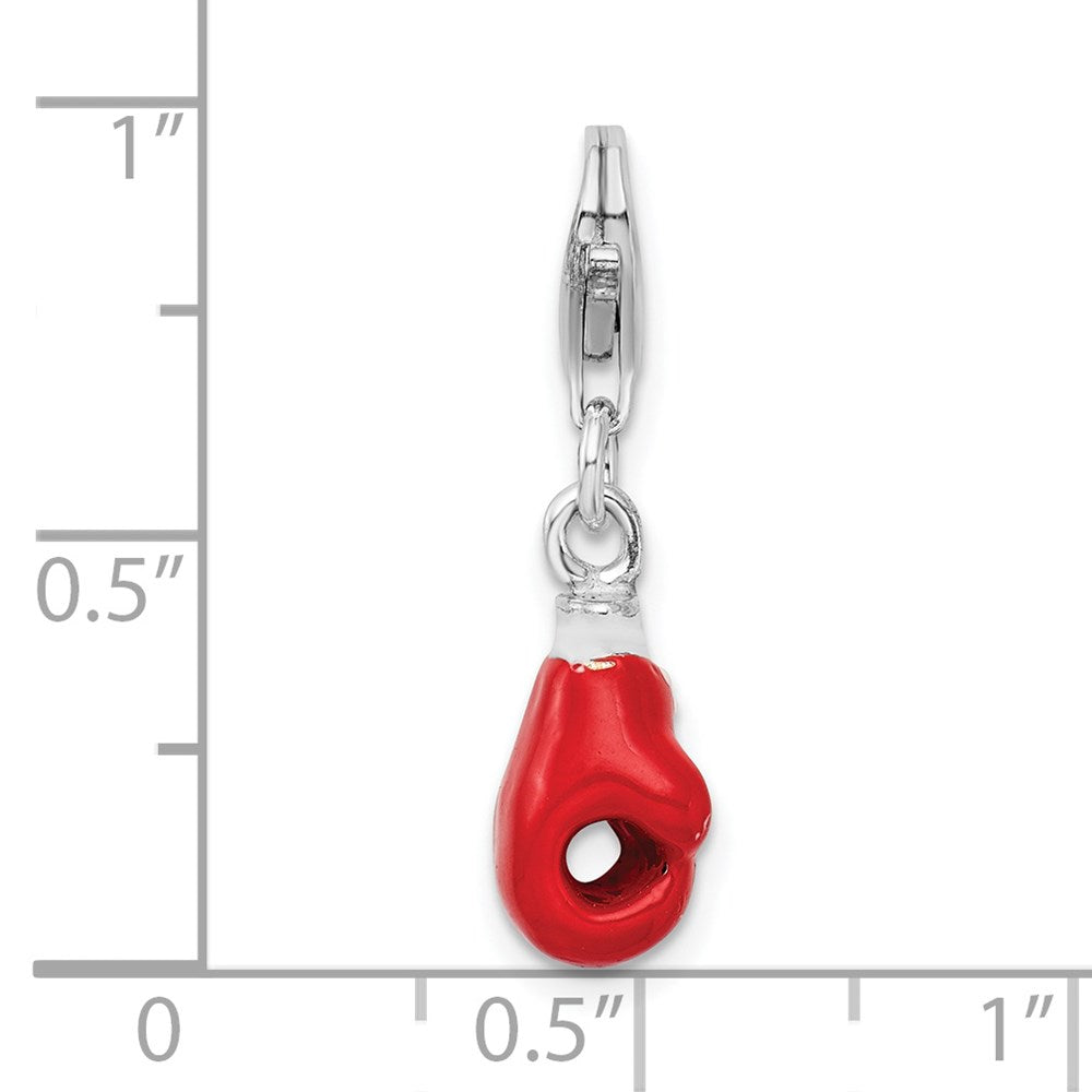 Amore La Vita Sterling Silver Rhodium-plated Polished 3-D Enameled Boxing Glove Charm with Fancy Lobster Clasp