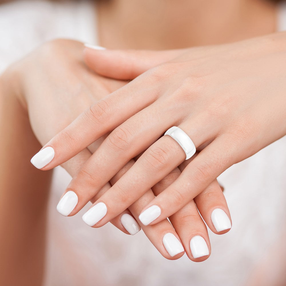 Ceramic White 8mm Polished Band Size - 7.5