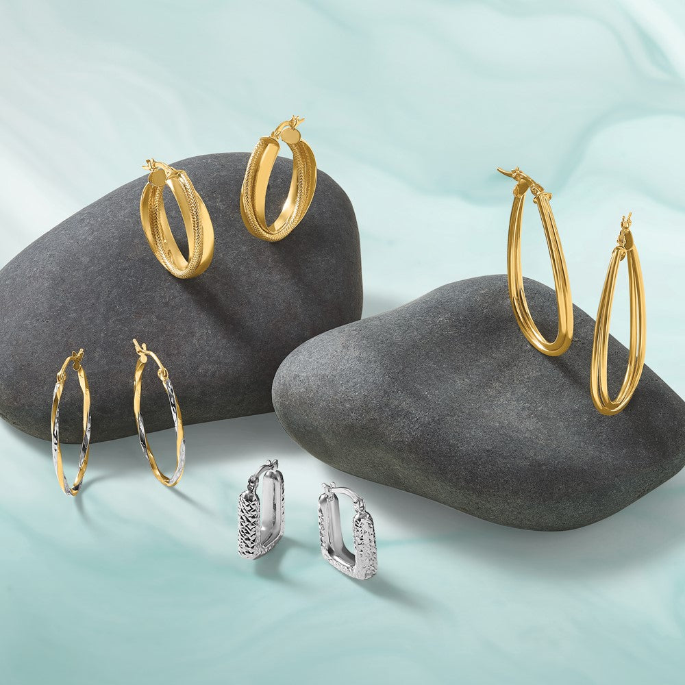10K w/Rhodium Oval Hinged Hoop Earrings