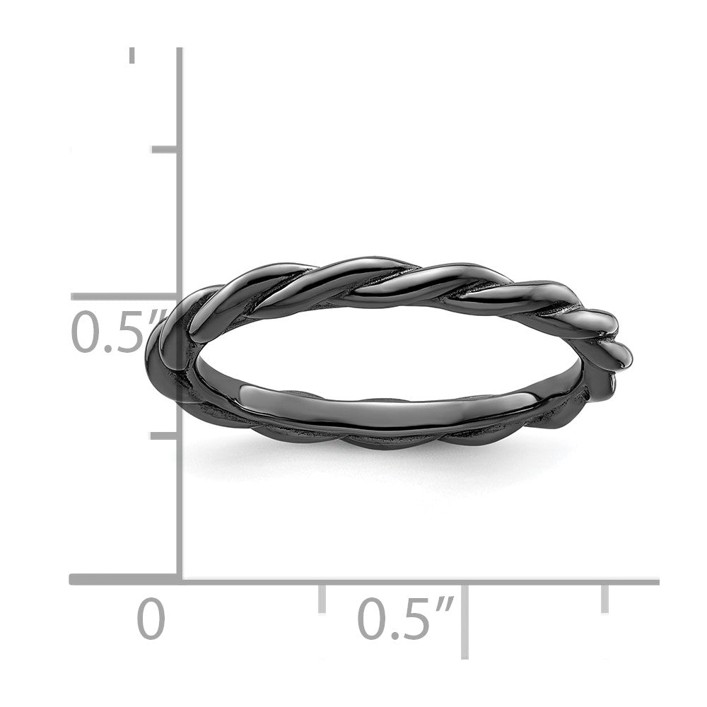 Sterling Silver Stackable Expressions Black-plated Twist Ring Size -5