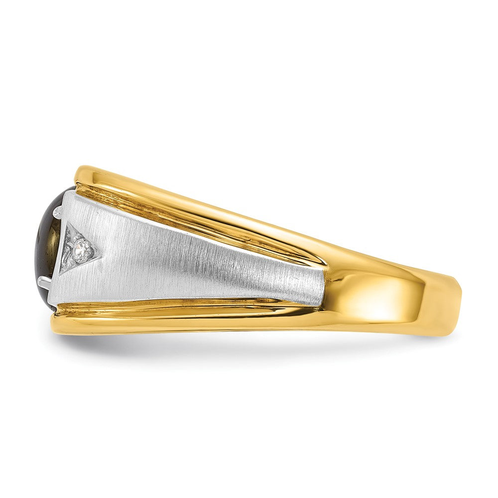 IBGoodman 14k Two-tone Men's Polished Satin and Grooved Black Star Sapphire and AA Quality Diamond Ring