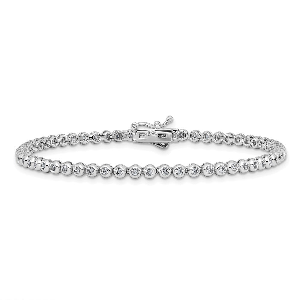 Sterling Shimmer Sterling Silver Rhodium-plated Bezel Set 1.7mm CZ 61 Stone 8 inch Bracelet 8 inches