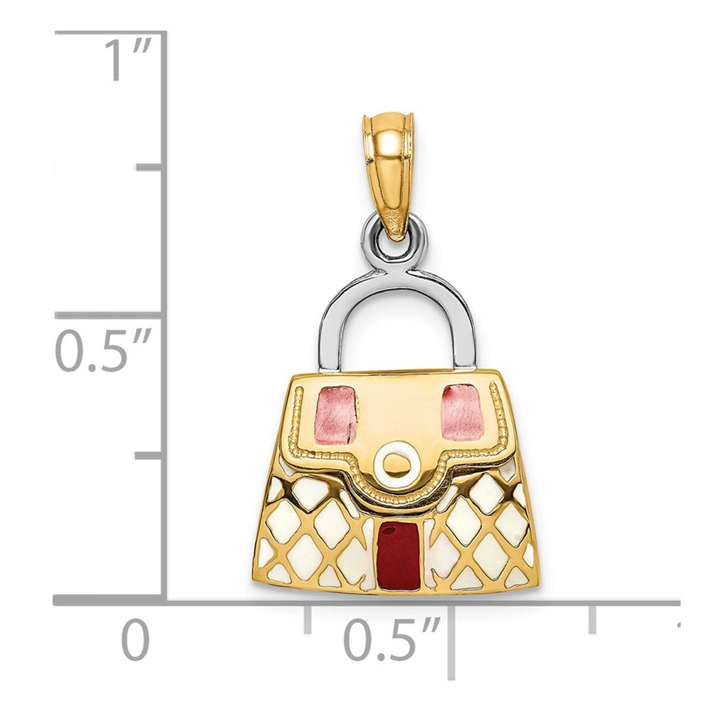 14K 3-D w/Red and White Enamel Opens Handbag Charm