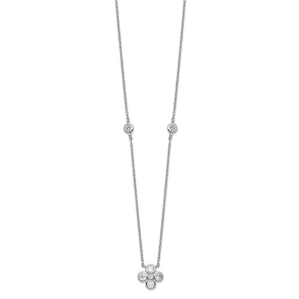 Sterling Silver Rhodium-plated Polished CZ Flower with 2in ext. Necklace 18 Inches