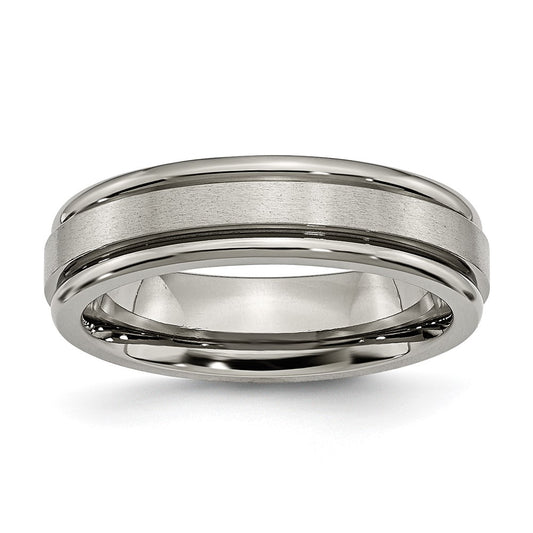 Titanium Satin and Polished 6mm Grooved Edge Band Size - 8