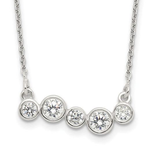 Sterling Silver Polished 5 Bezel Set CZs 16in Bar Necklace 16 Inches