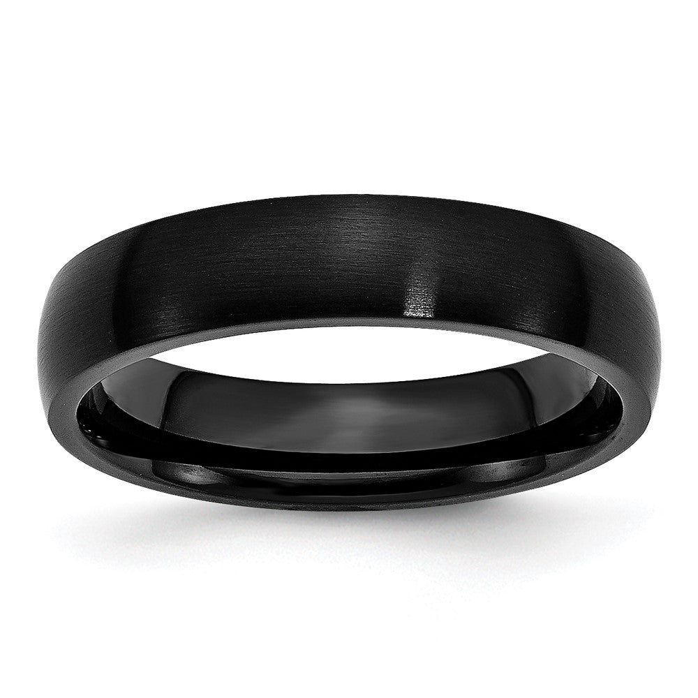 Stainless Steel 5mm Black IP-plated Brushed Band Size - 9.5