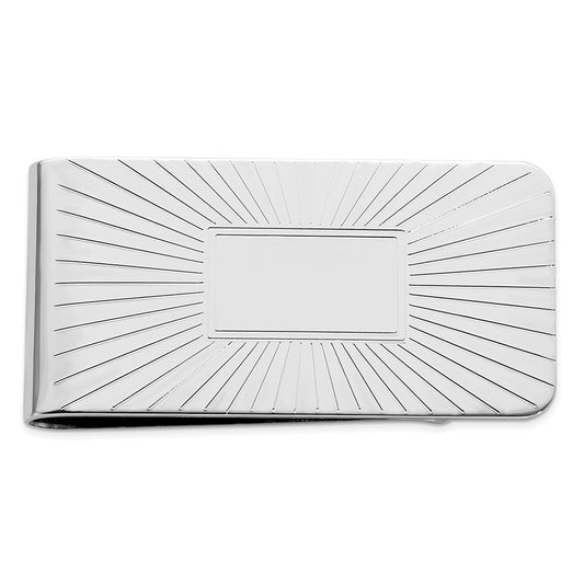 Rhodium-Plated Kelly Waters Engravable Grooved Starburst Money Clip
