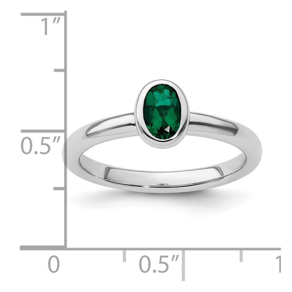 Sterling Silver Stackable Expressions Oval Created Emerald Ring Size -7