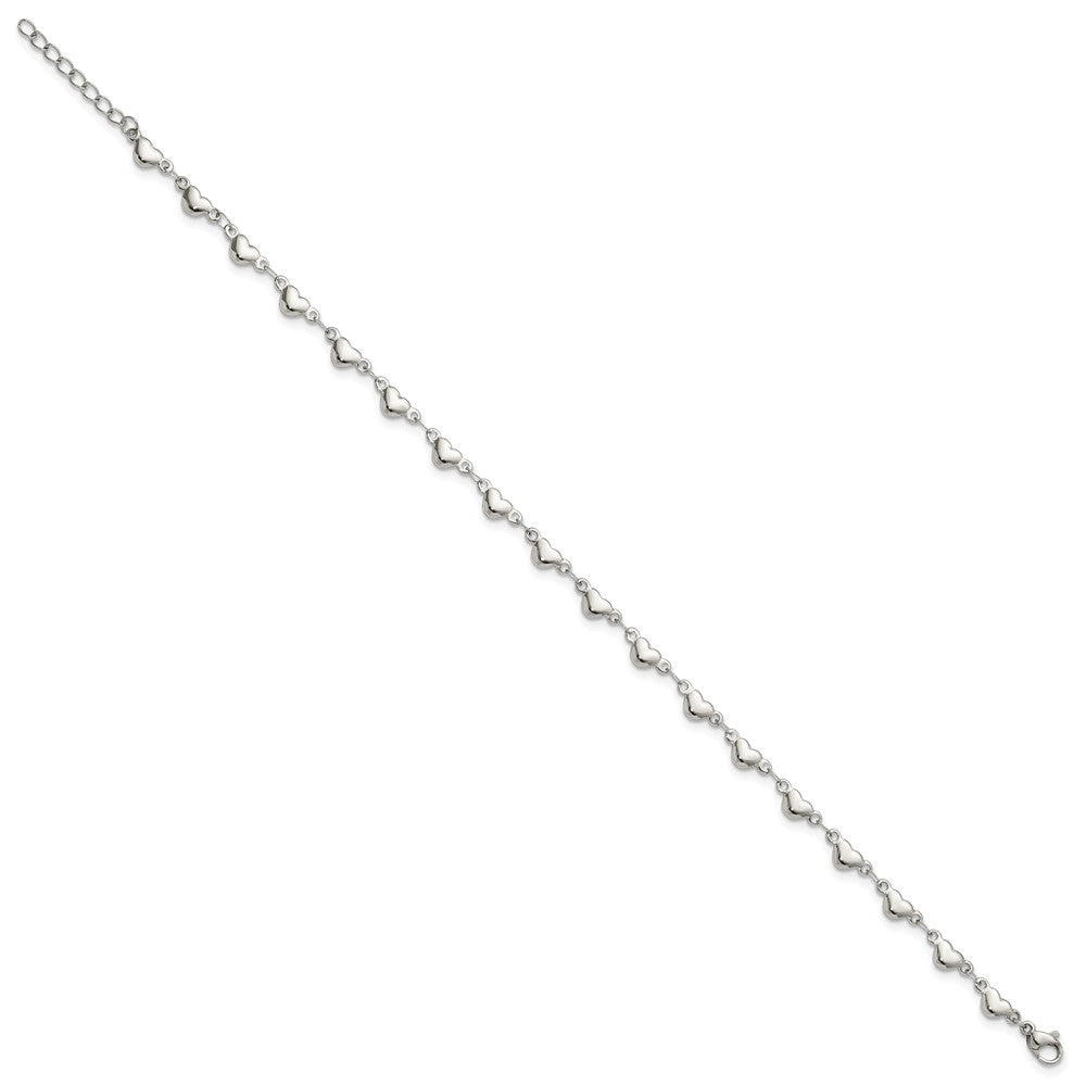 Stainless Steel Polished Hearts 9in Plus 1in ext. Anklet