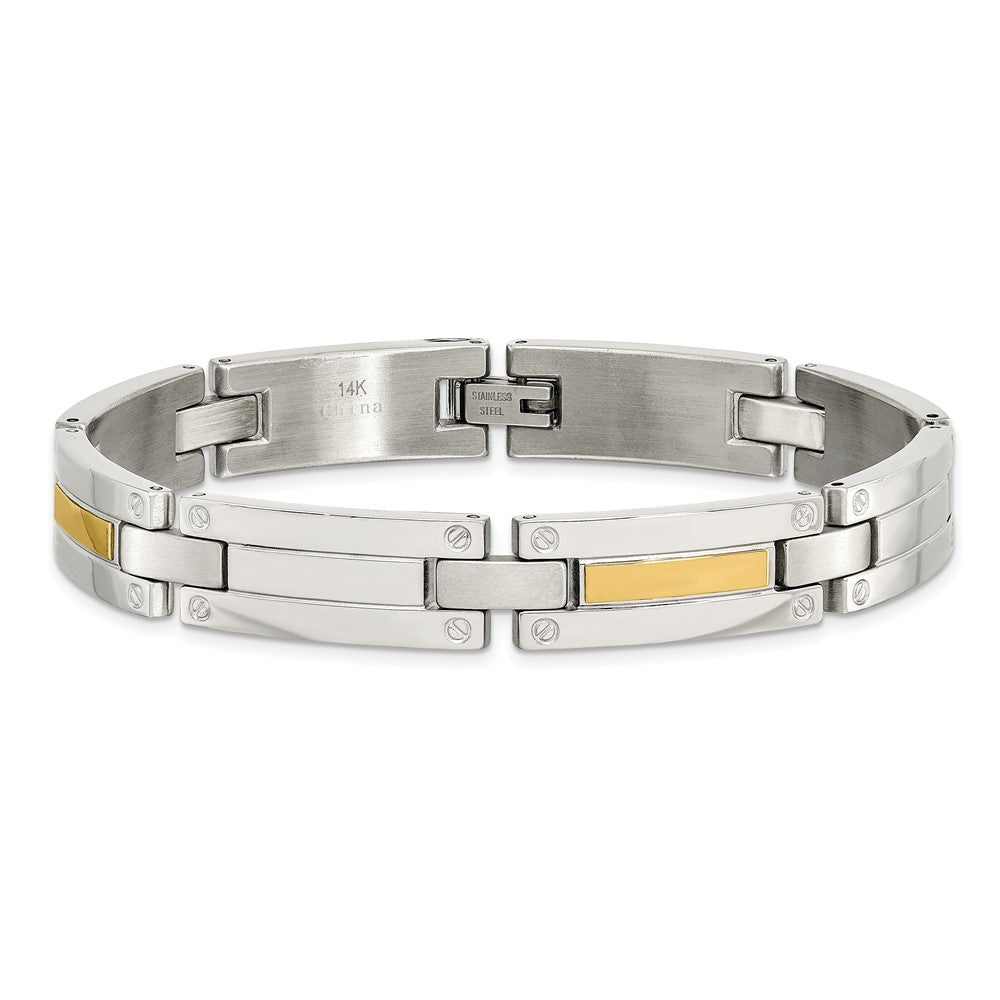 Stainless Steel with 14k Accent 8.5in Polished Link Bracelet 8.5 inches