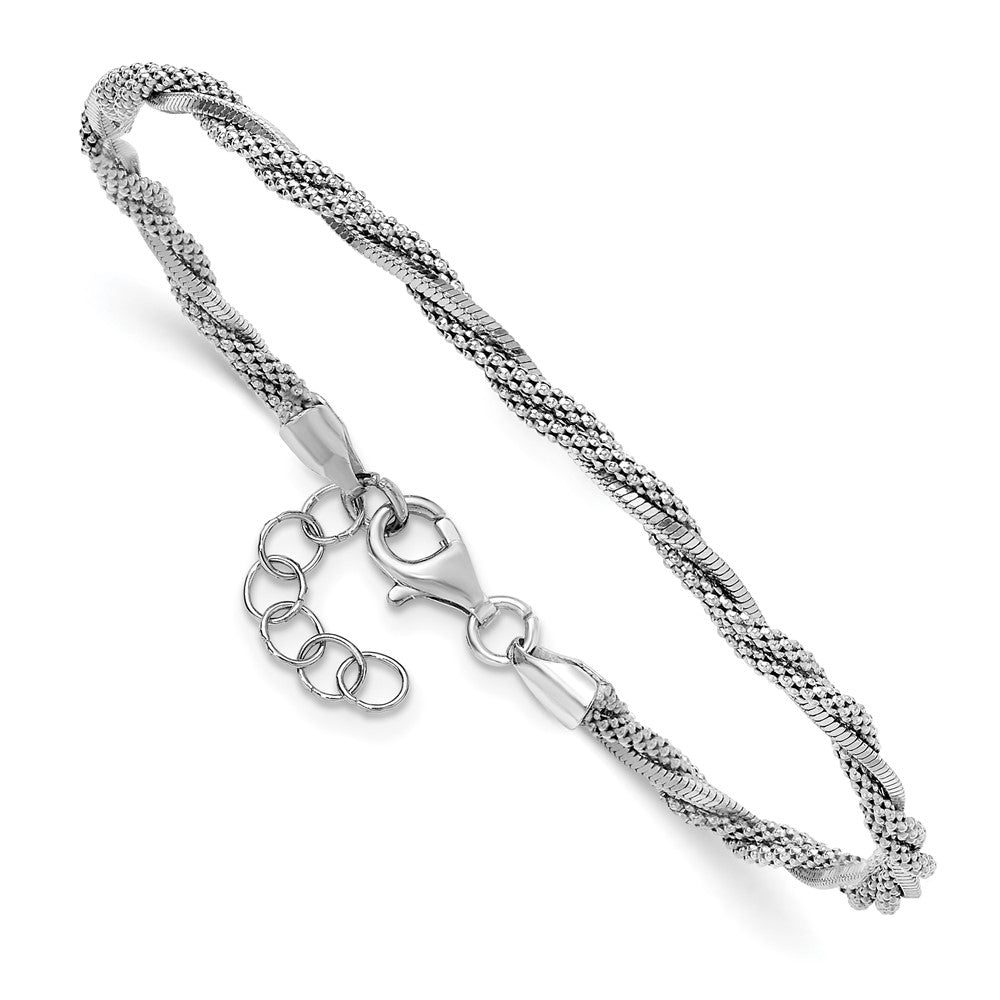 SS RH-plated Polish/Texture Braided w/ .75in ext. Bracelet 7.75  inches
