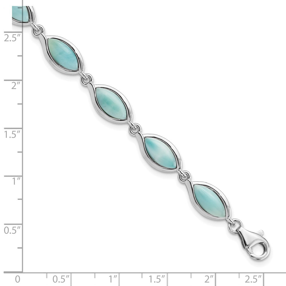 Sterling Silver Rhodium-plated Polished Marquise Shape Larimar Bracelet 8 inches