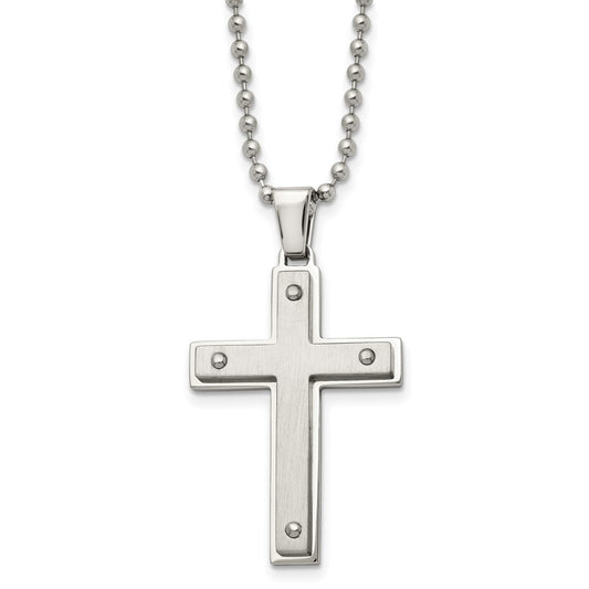 Stainless Steel Brushed and Polished Cross 22in Necklace