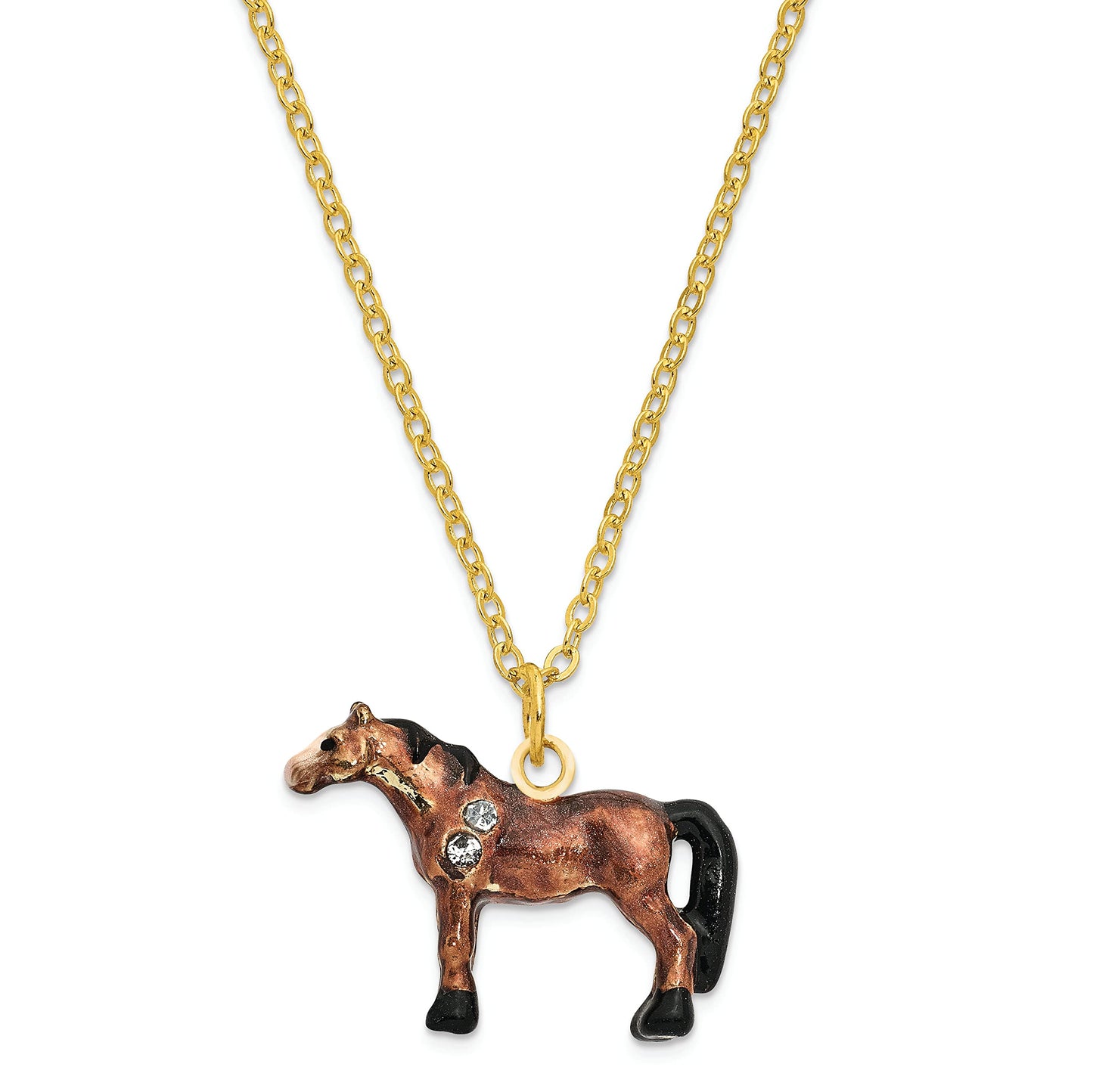 Pewter Enamel Brown Horse Trinket Box
