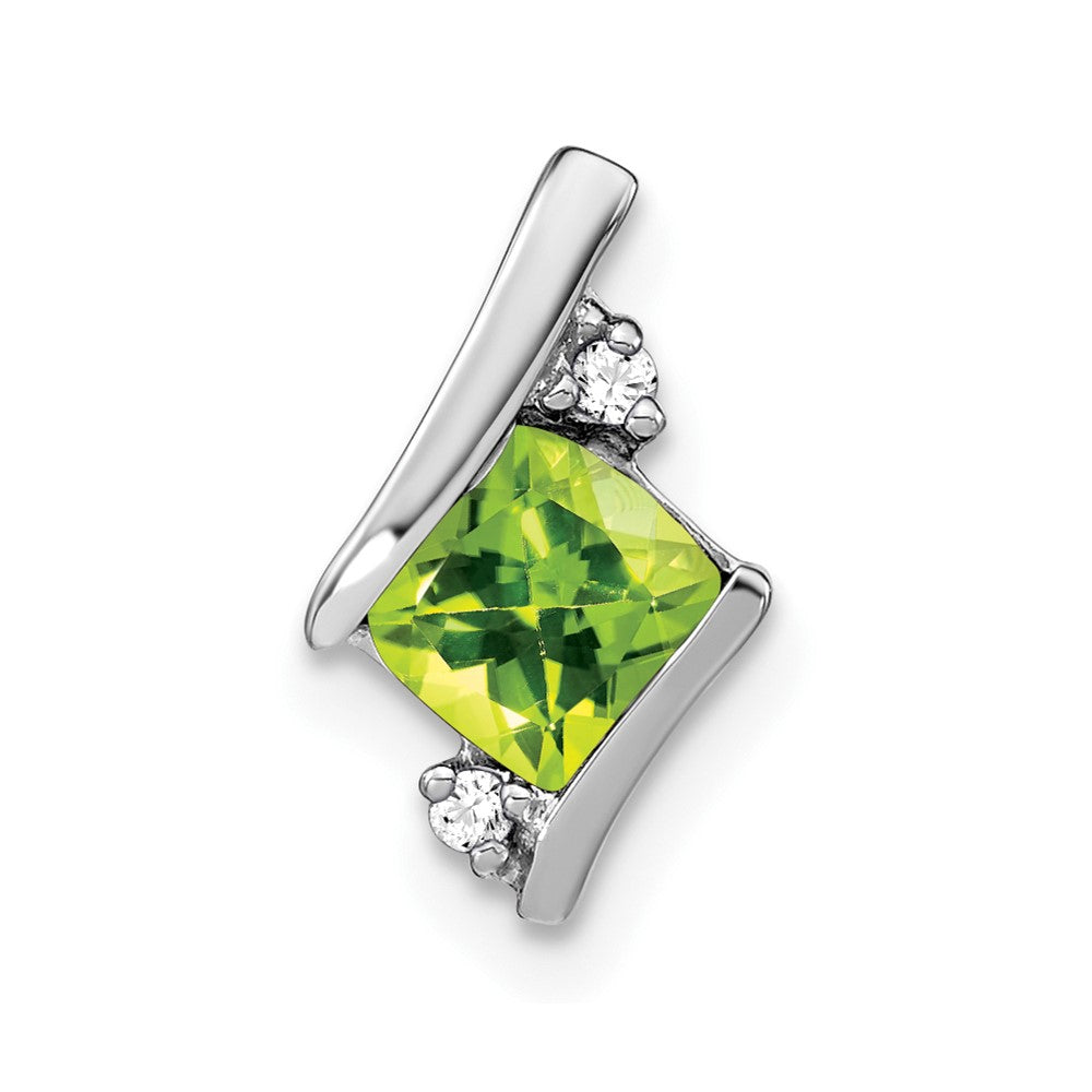 14K White Gold  Cushion Peridot and Diamond Chain Slide