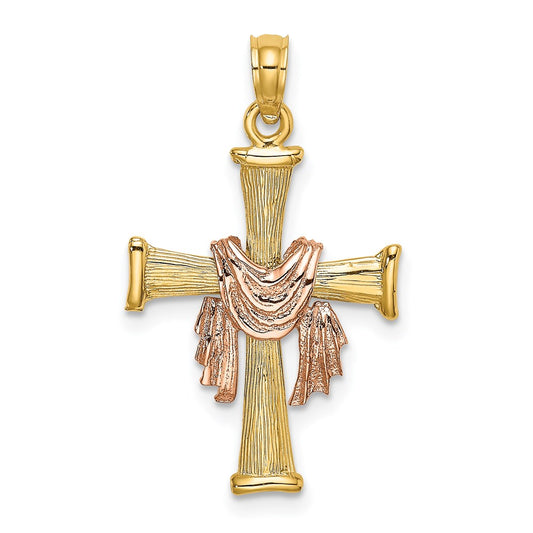 14l Two-Tone Textured Finish Cross w/ Drape Charm